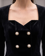Corduroy Polka Dot Double Breasted Vintage Dress Set