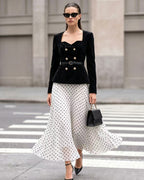 Corduroy Polka Dot Double Breasted Vintage Dress Set