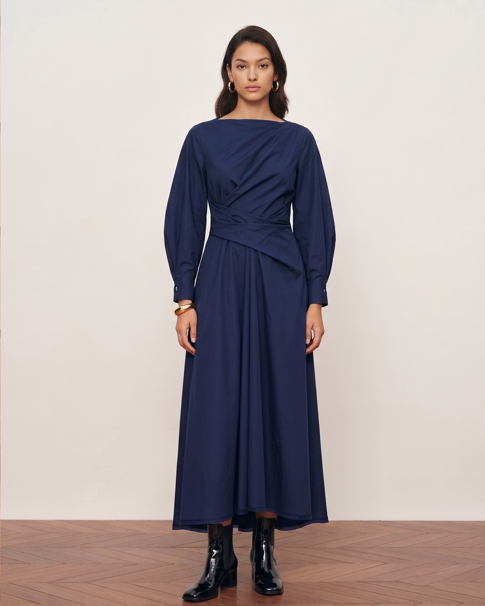Cotton Structured Waist Midi Dress