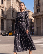 Cotton Linen Polka Dot Print Vintage Midi Dress