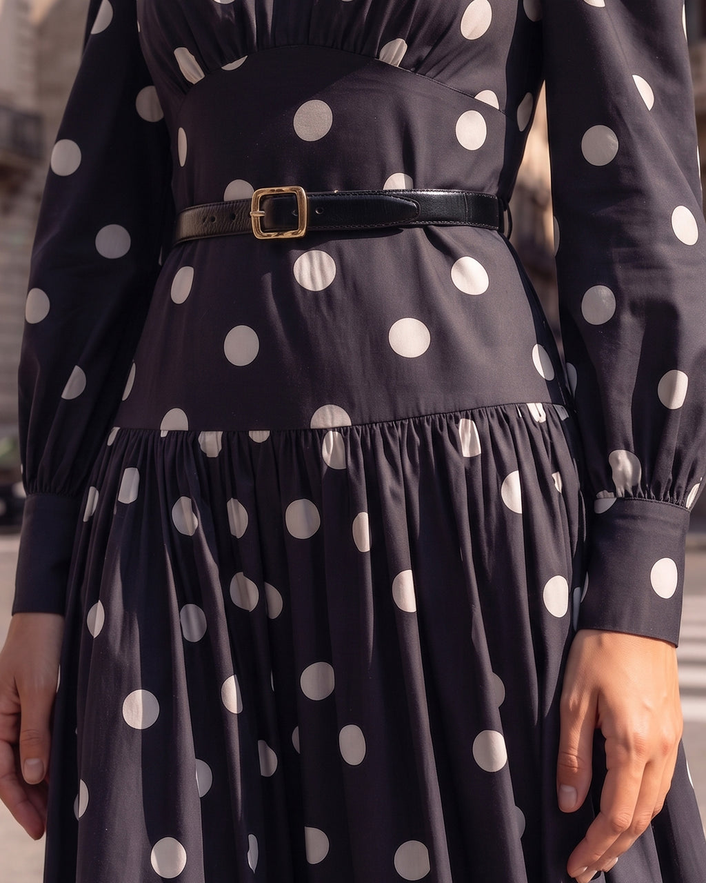 Cotton Linen Polka Dot Print Vintage Midi Dress