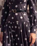 Cotton Linen Polka Dot Print Vintage Midi Dress