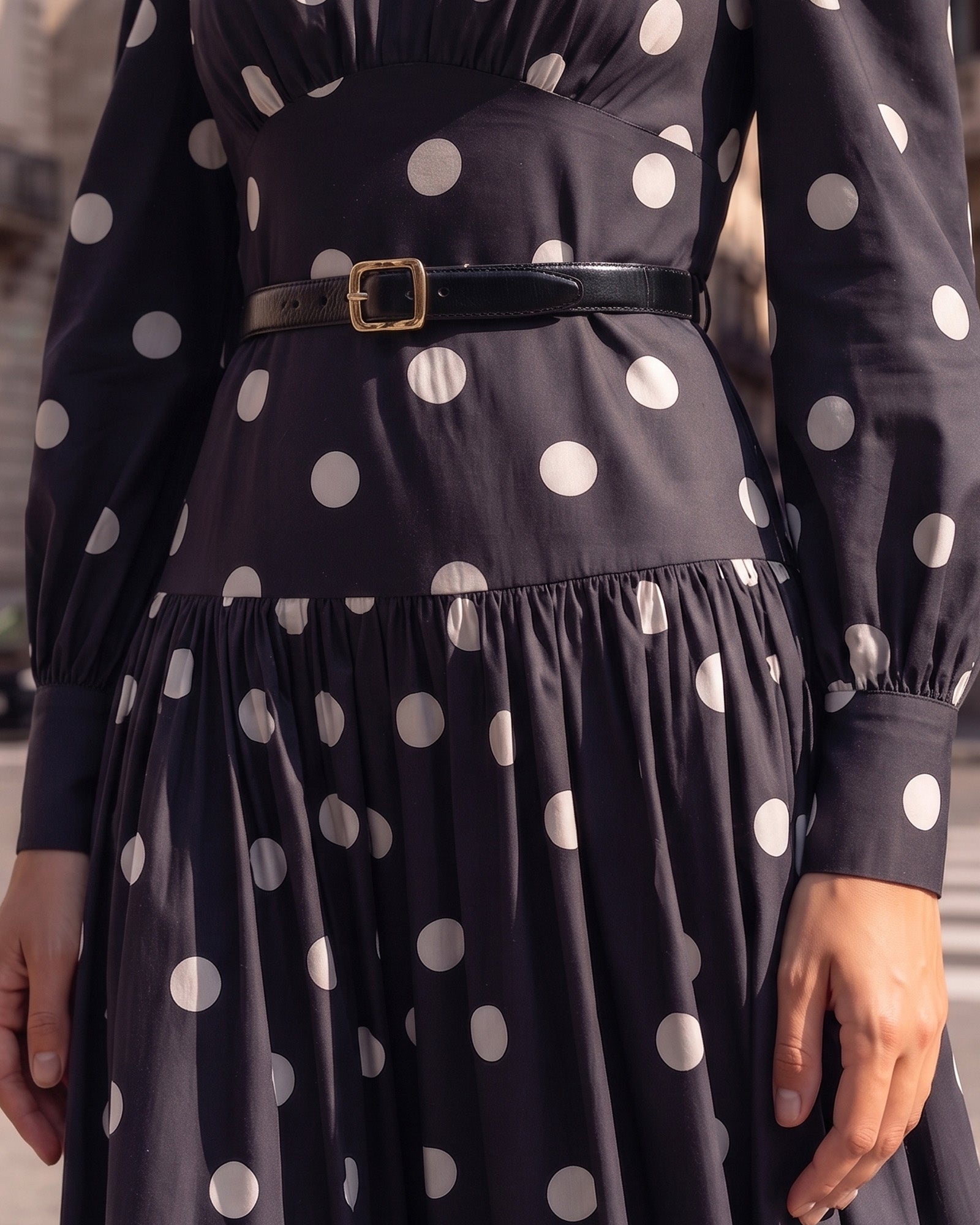 Cotton Linen Polka Dot Print Vintage Midi Dress