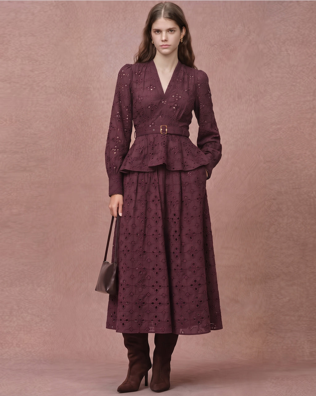 Eyelet Fabric V-Neck Romantic Dress Set