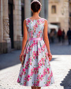 Lyocell Linen Bow Detail V-Neck Midi Dress
