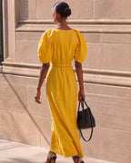 Cotton Linen Puff Sleeve Romantic Maxi Dress