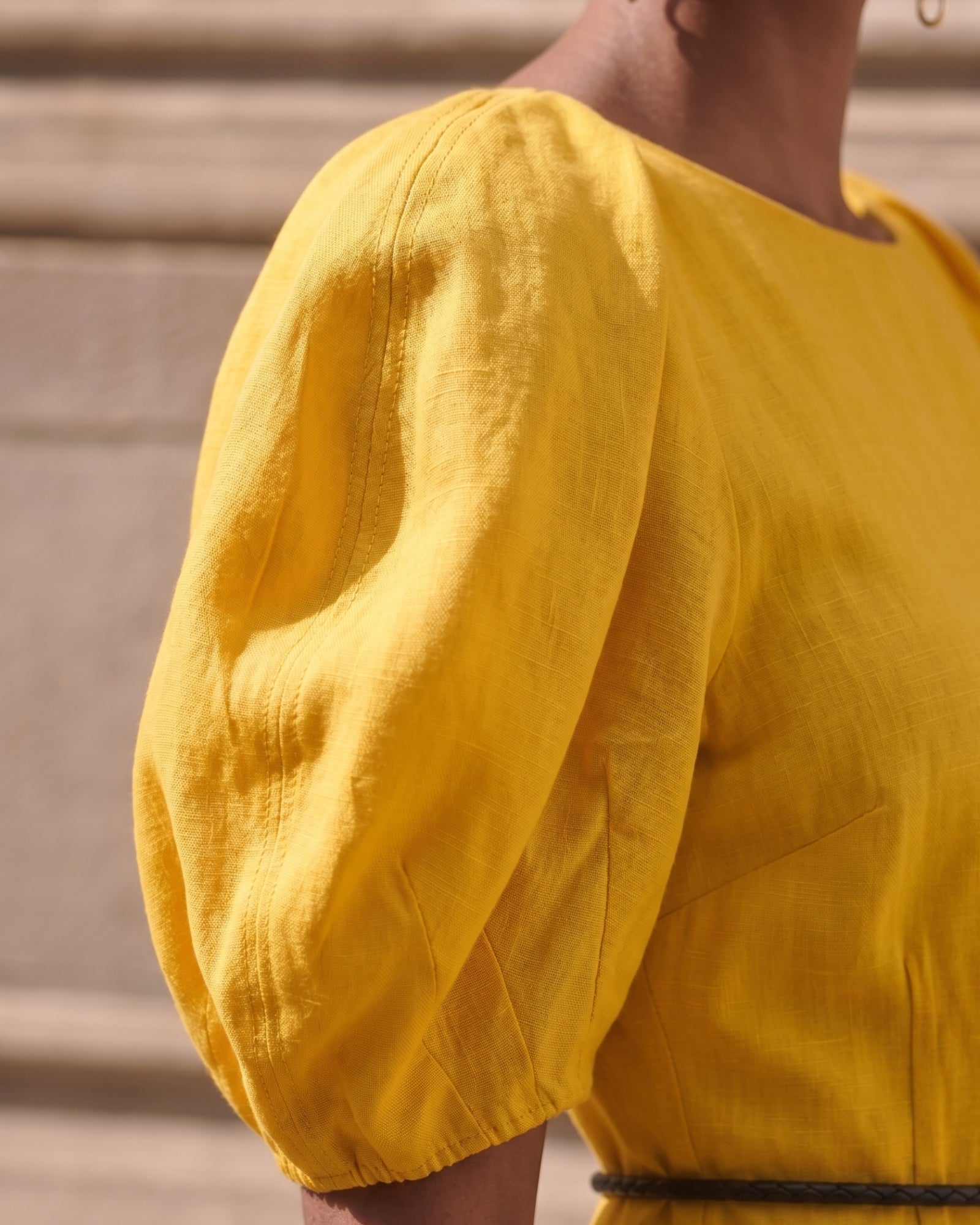 Cotton Linen Puff Sleeve Romantic Maxi Dress