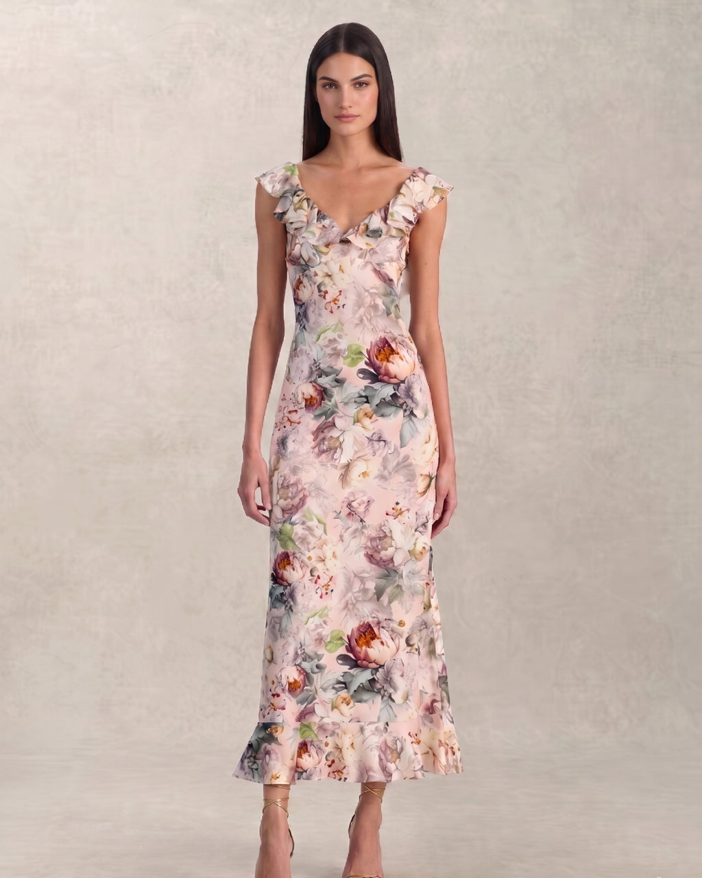 Lyocell Ruffle Detail French Midi Dress