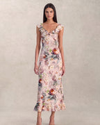 Lyocell Ruffle Detail French Midi Dress