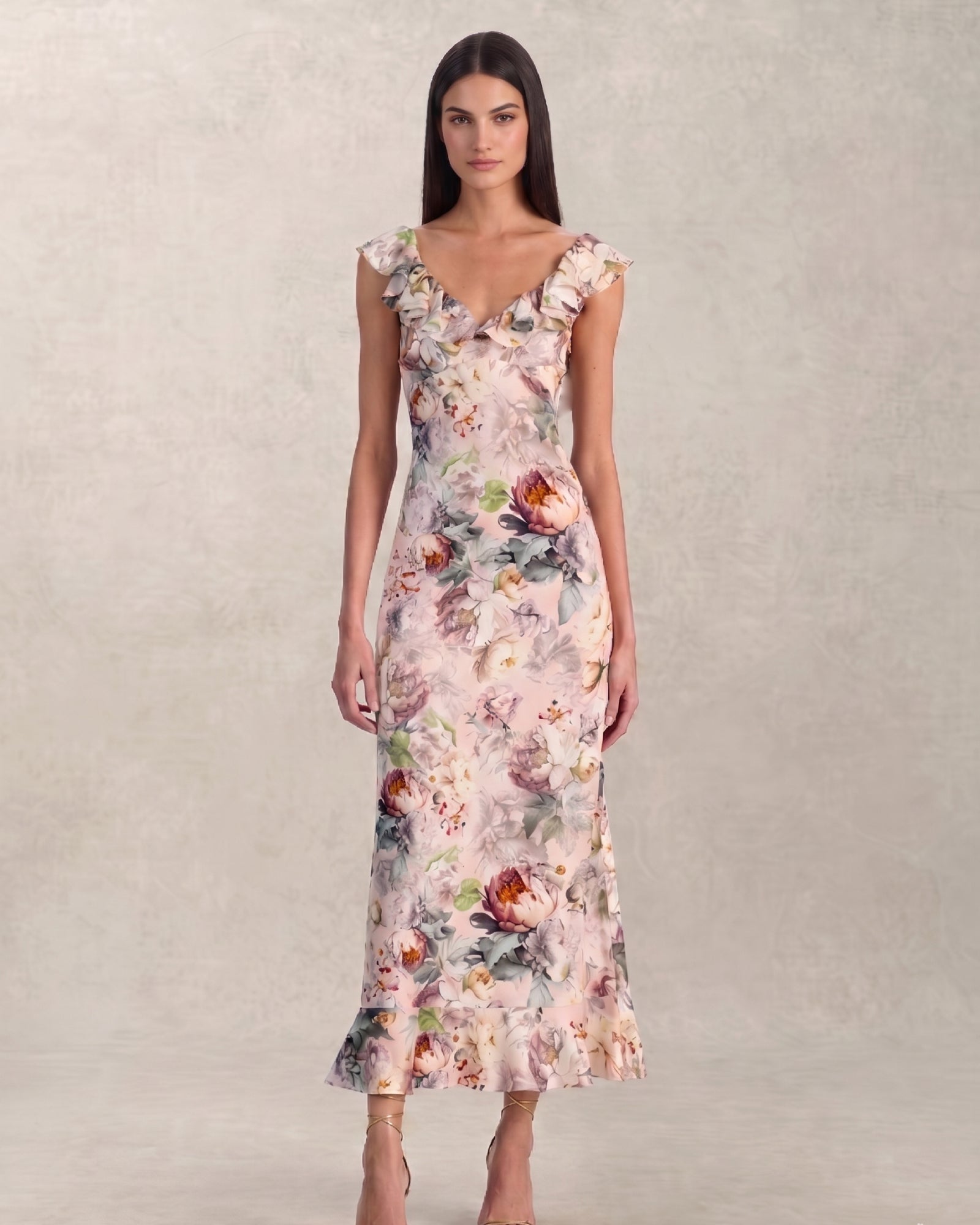 Lyocell Ruffle Detail French Midi Dress