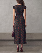 Floral Print V-Neck French Midi Dress