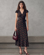 Floral Print V-Neck French Midi Dress