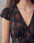 Floral Print V-Neck French Midi Dress