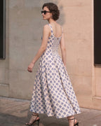 Geometric Print Square Neck Vintage Maxi Dress