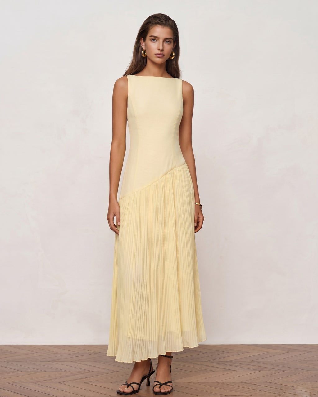 Cotton Lyocell Pleated Hem Romantic Maxi Dress