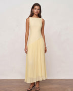 Cotton Lyocell Pleated Hem Romantic Maxi Dress