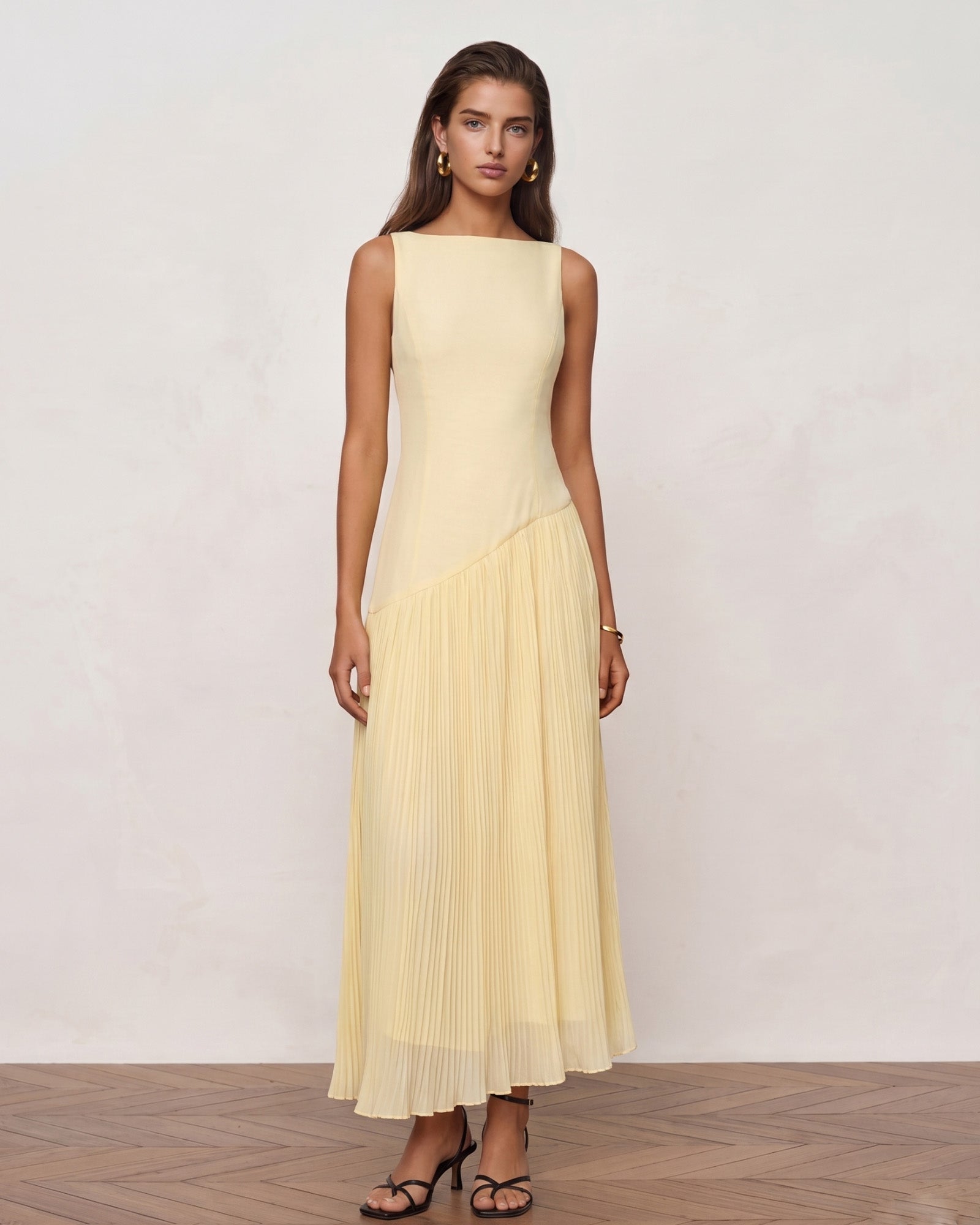 Cotton Lyocell Pleated Hem Romantic Maxi Dress