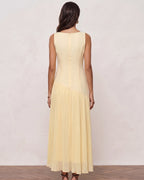 Cotton Lyocell Pleated Hem Romantic Maxi Dress