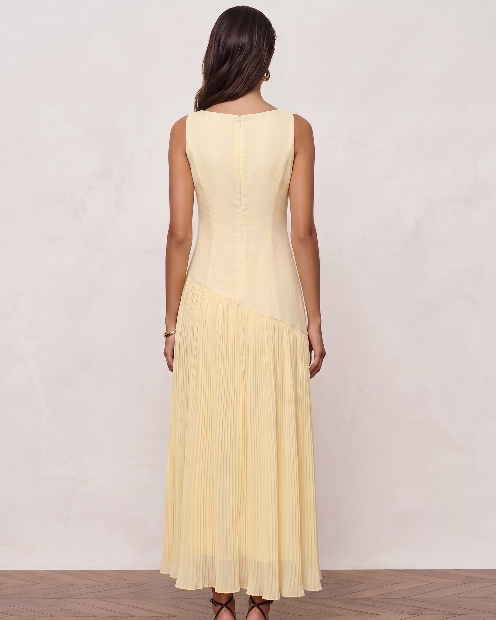 Cotton Lyocell Pleated Hem Romantic Maxi Dress