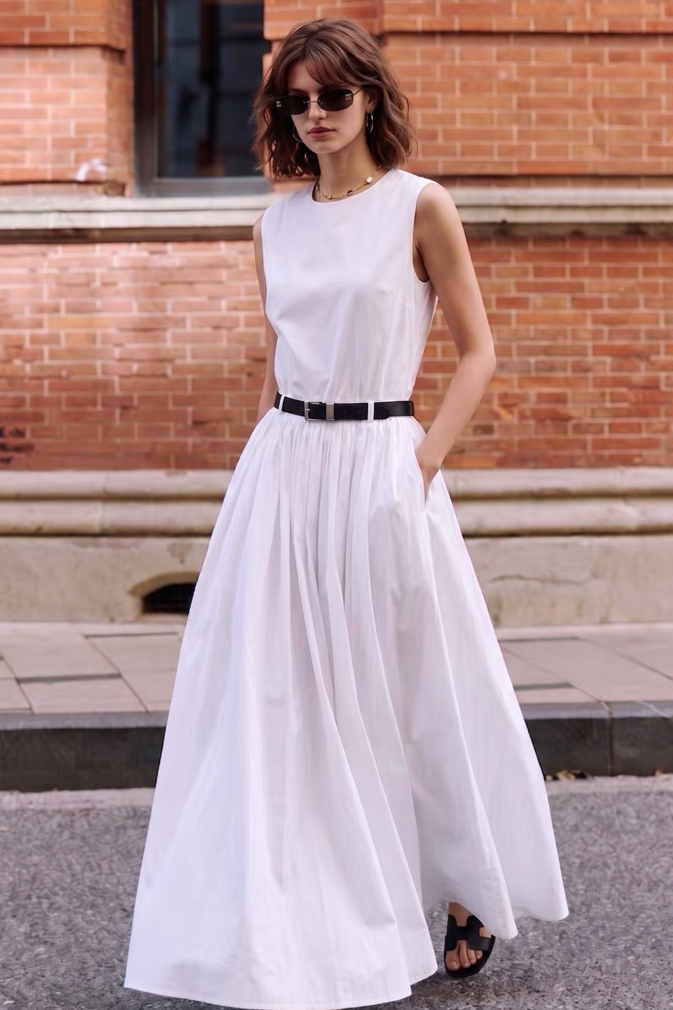 Cotton Sleeveless Full Skirt Maxi Dress