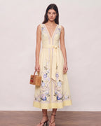 Floral Print V-Neck Vintage Midi Dress
