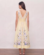 Floral Print V-Neck Vintage Midi Dress