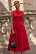Side Pocket Full Skirt Vintage Midi Dress