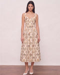 Vintage Print Built-In Bra Cups Spaghetti Strap Midi Dress