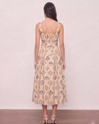Vintage Print Built-In Bra Cups Spaghetti Strap Midi Dress