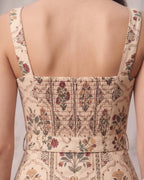 Vintage Print Built-In Bra Cups Spaghetti Strap Midi Dress
