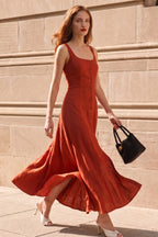 Cotton Linen Spaghetti Strap Vintage Maxi Dress