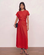 Lyocell Linen Side Drawstring Detail Maxi Dress