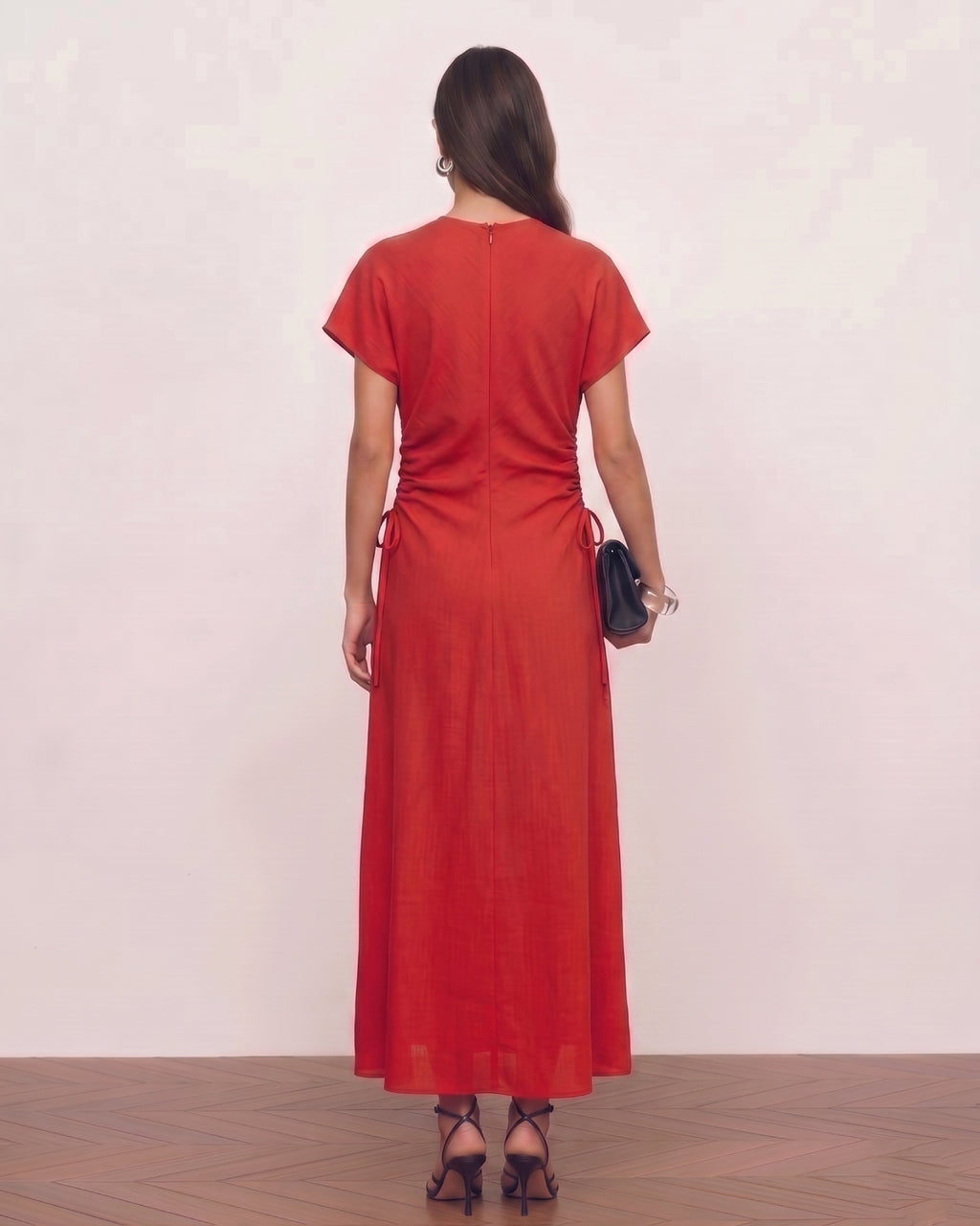 Lyocell Linen Side Drawstring Detail Maxi Dress