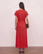 Lyocell Linen Side Drawstring Detail Maxi Dress
