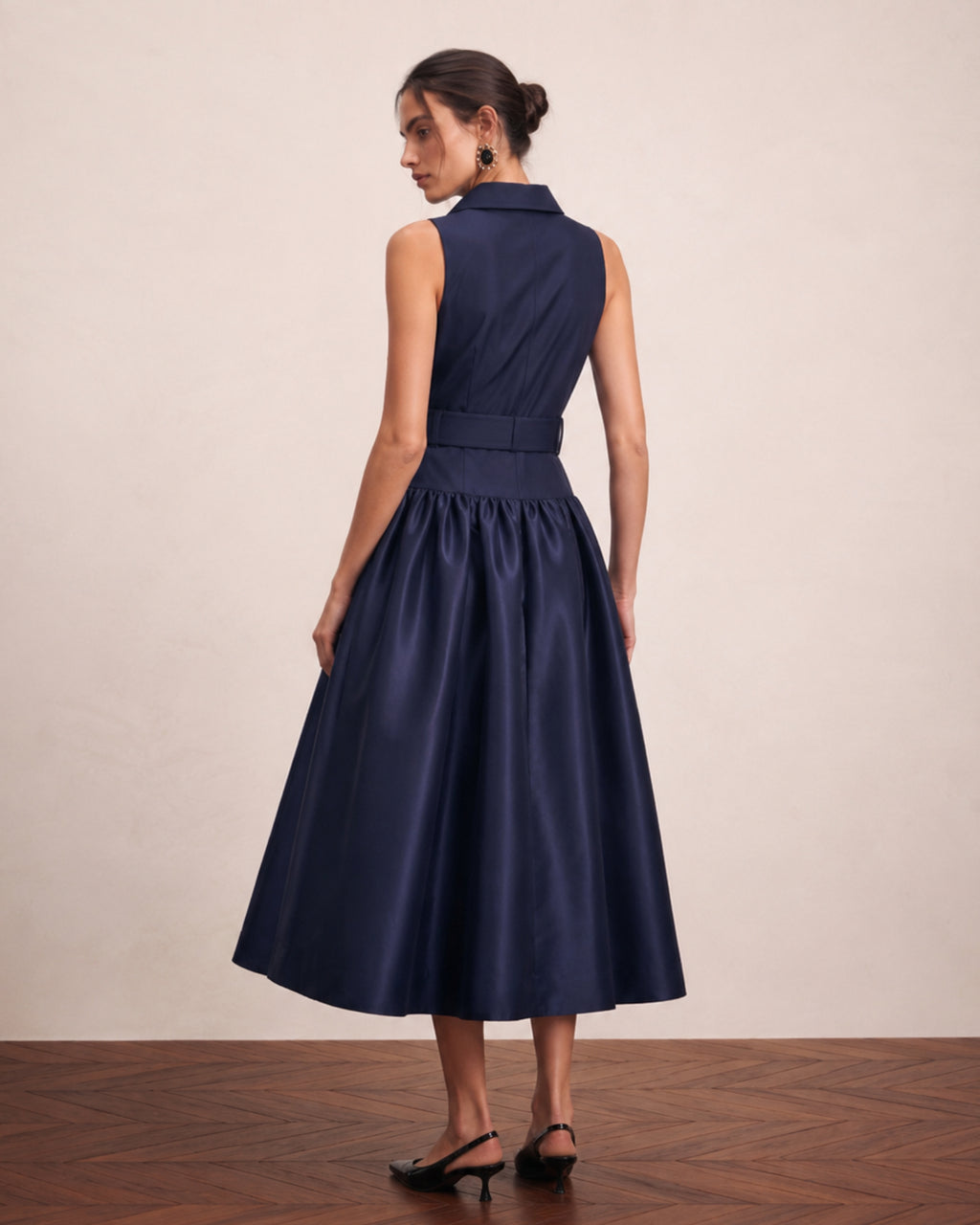 Lyocell Cotton Shirt Collar Vintage Midi Dress