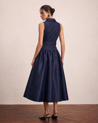 Lyocell Cotton Shirt Collar Vintage Midi Dress