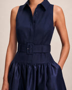 Lyocell Cotton Shirt Collar Vintage Midi Dress