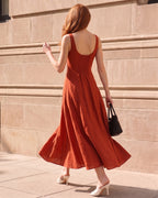 Cotton Linen Spaghetti Strap Vintage Maxi Dress