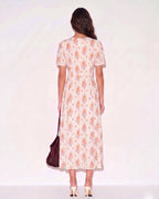 Lyocell Floral Print Puff Sleeve French Midi Dress