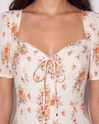 Lyocell Floral Print Puff Sleeve French Midi Dress