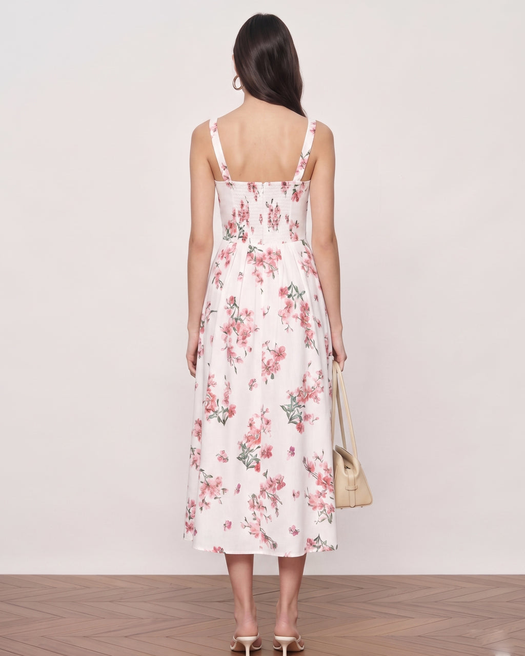 Floral Print Built-In Bra Cups Spaghetti Strap Midi Dress