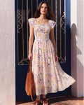 Floral Print Shirred Detail Romantic Midi Dress