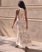 Lyocell Linen Geometric Print Maxi Dress