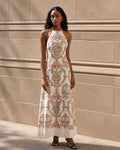Lyocell Linen Geometric Print Maxi Dress