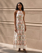 Lyocell Linen Geometric Print Maxi Dress