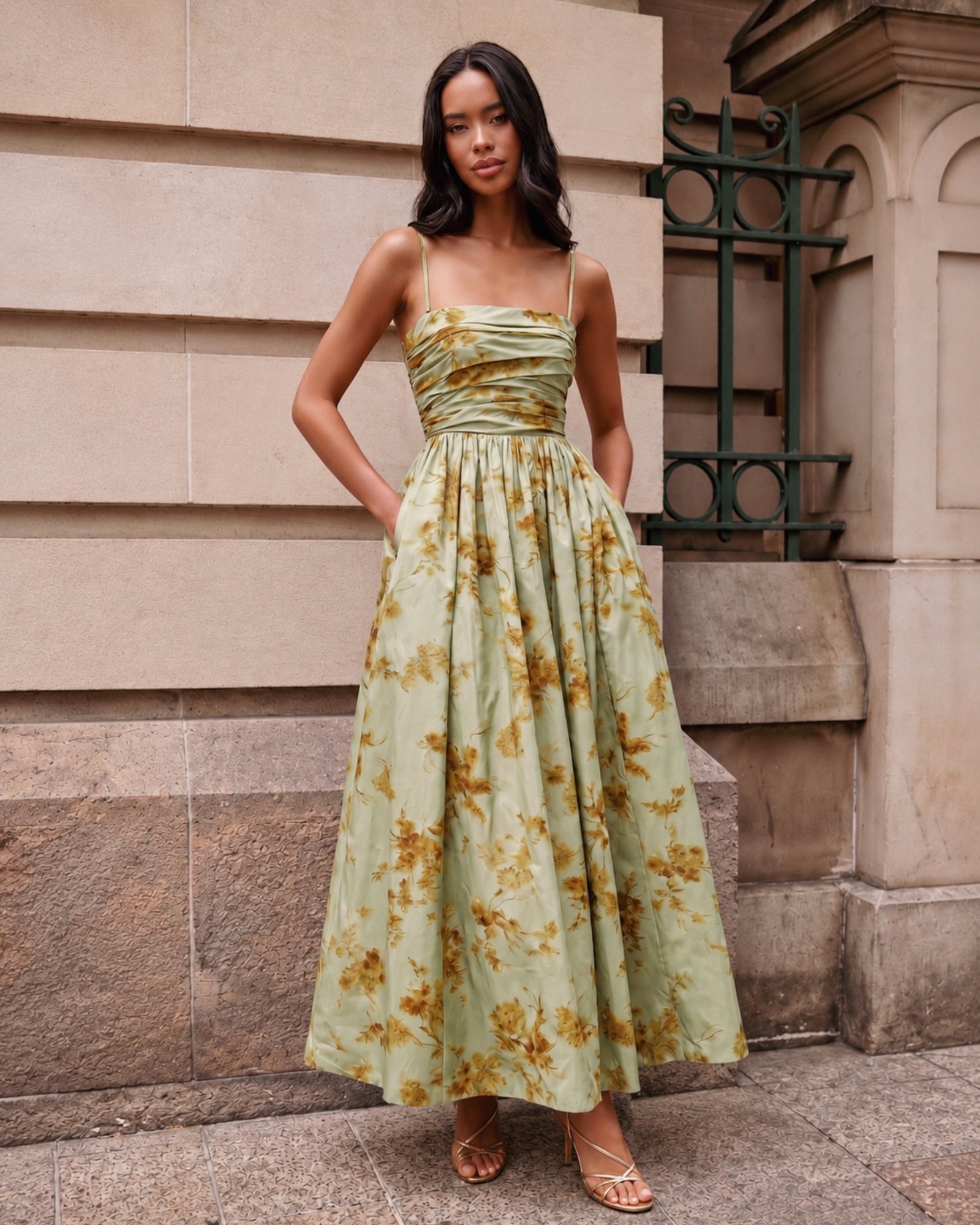 Abstract Print Full Skirt Resort Maxi Dress