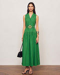 Blazer Collar A-Line Maxi Dress (Belt Not Included)