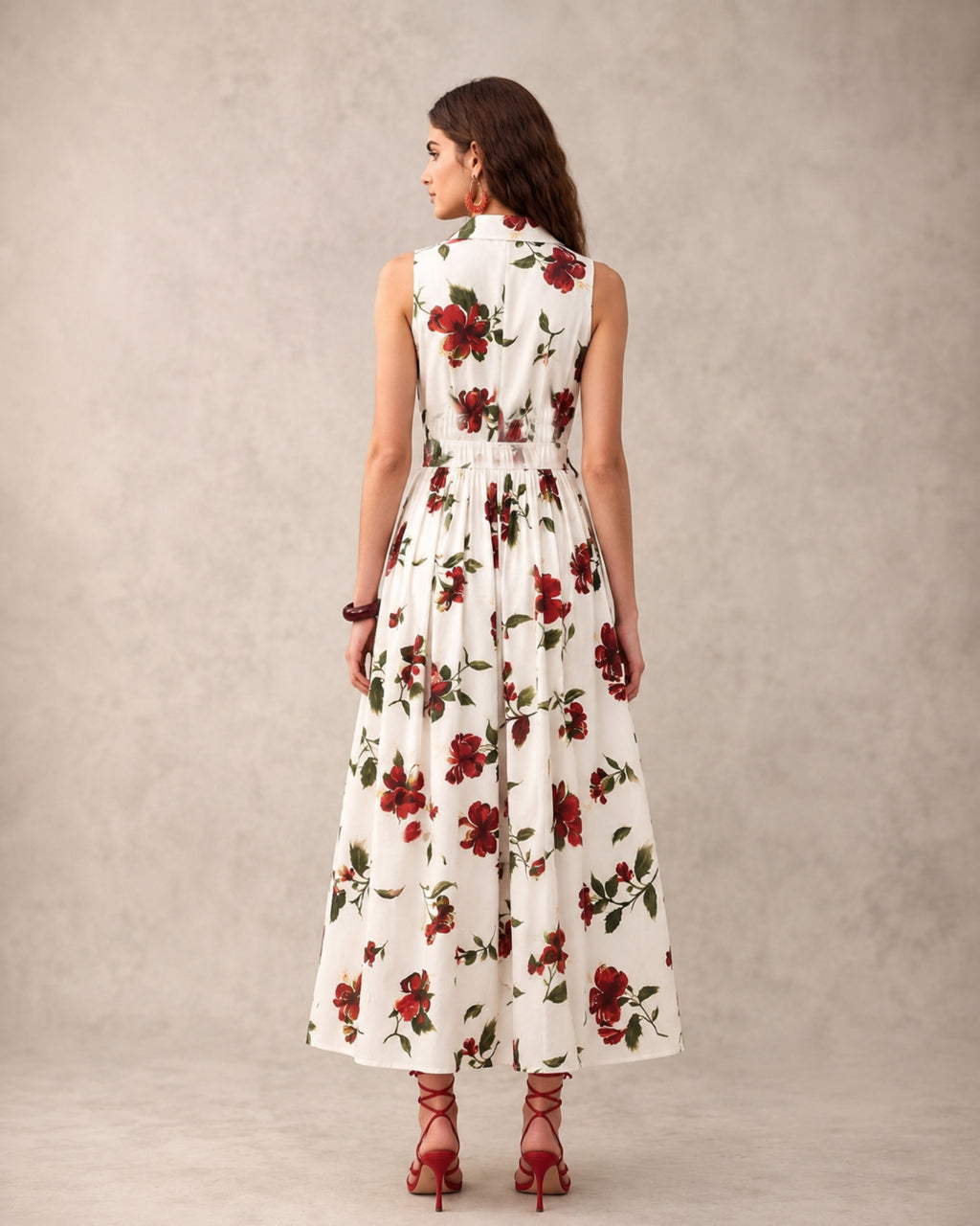 Floral Print Blazer Collar Vintage Maxi Dress