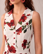 Floral Print Blazer Collar Vintage Maxi Dress