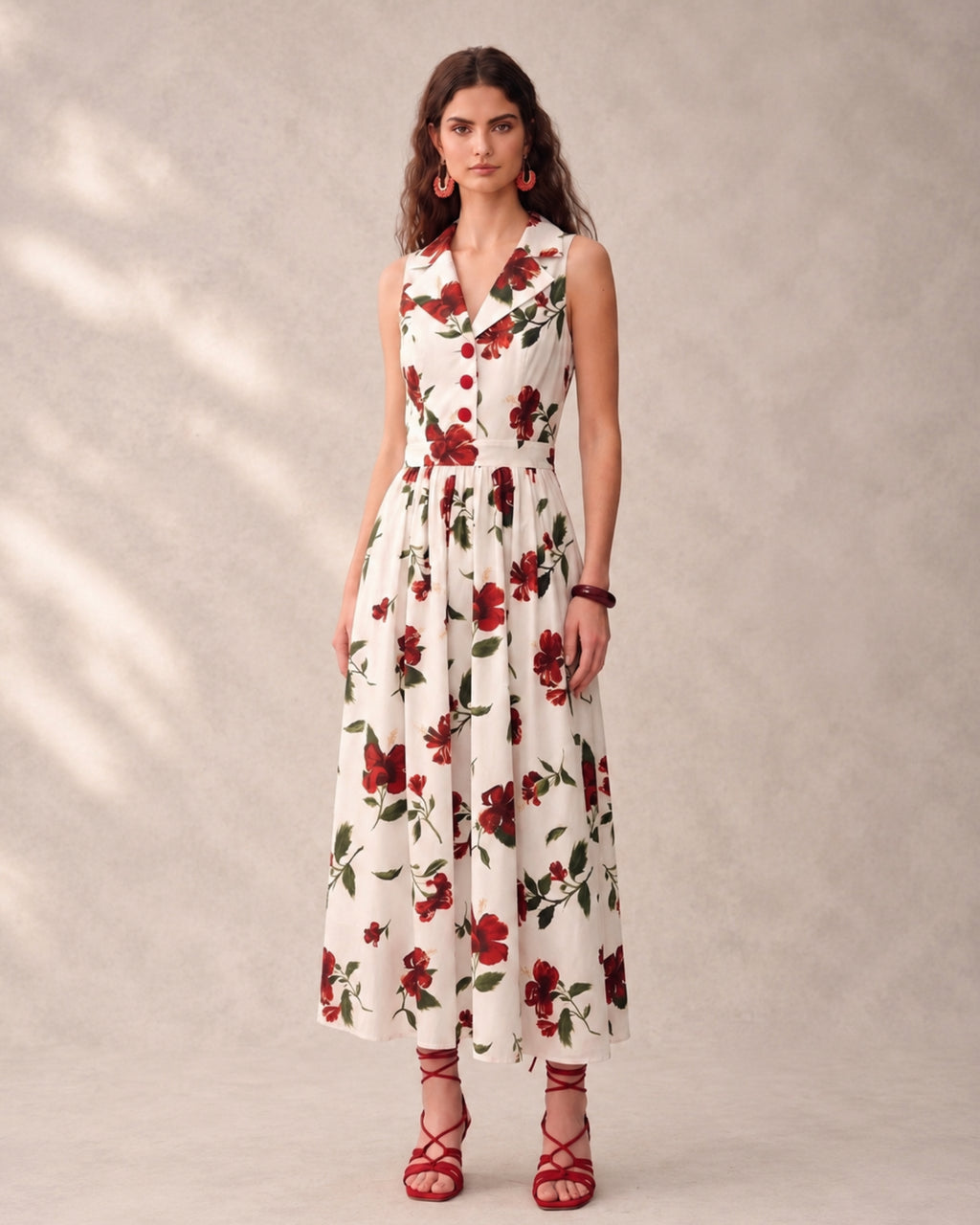 Floral Print Blazer Collar Vintage Maxi Dress